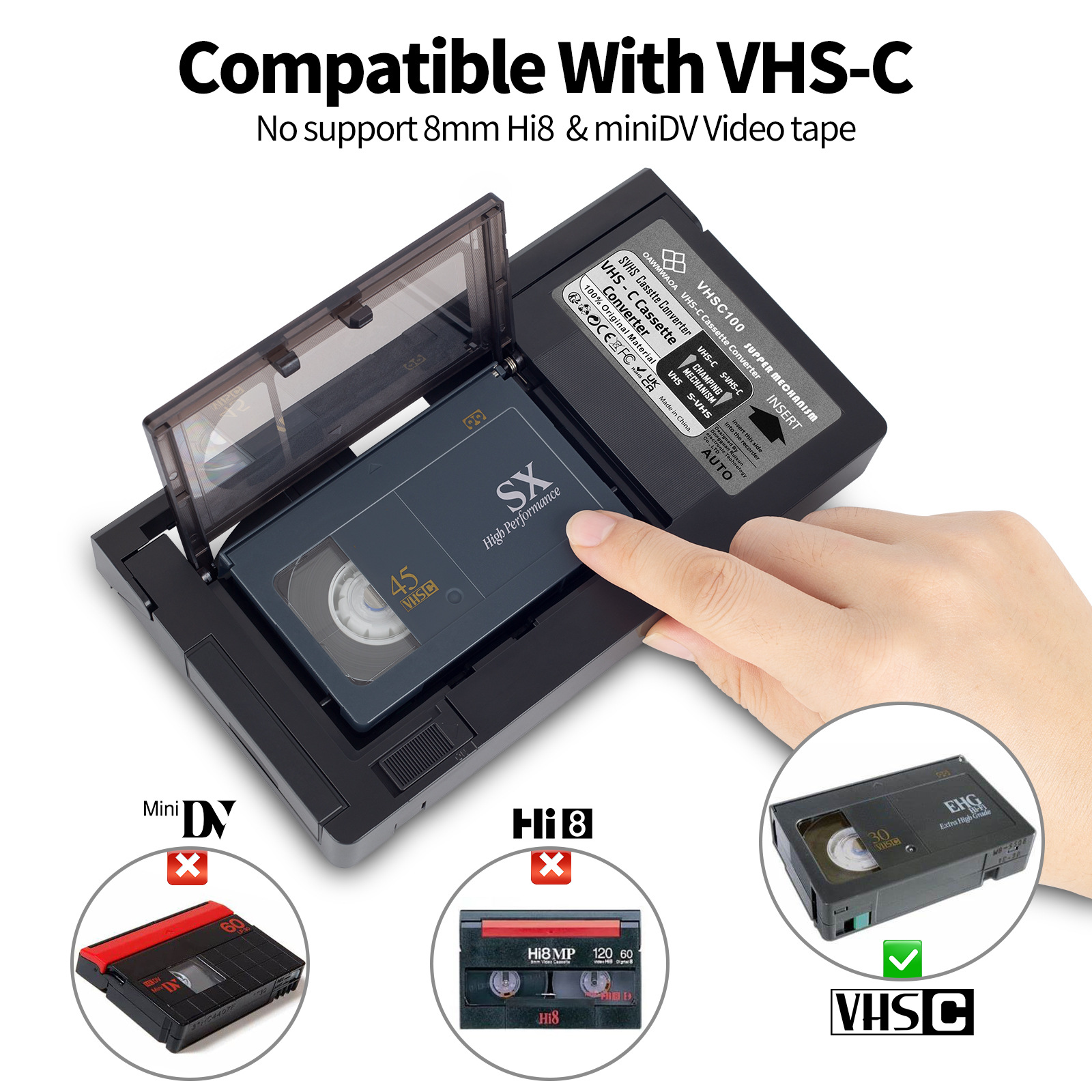 VHS-C Cassette Adapter For VHS-C SVHS Camcorders RCA For Panasonic