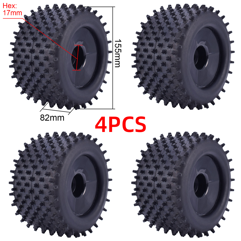 RC Car Tires – 4-Pack Anti-Skid Rubber Tires With Plastic Hubs For 1/8 Scale Trucks, Off-Road & Stunt Vehicles