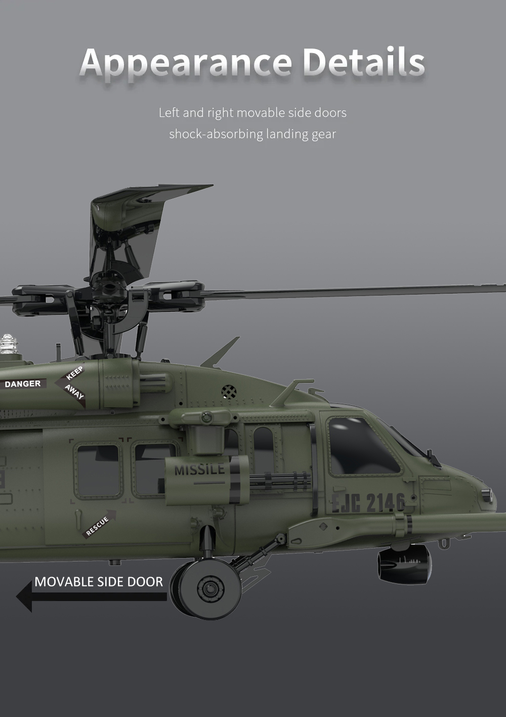 YXZNRC UH60 Black Hawk 6CH Gyro 2.4G 6-axis 3D Flybarless 1/47 RC