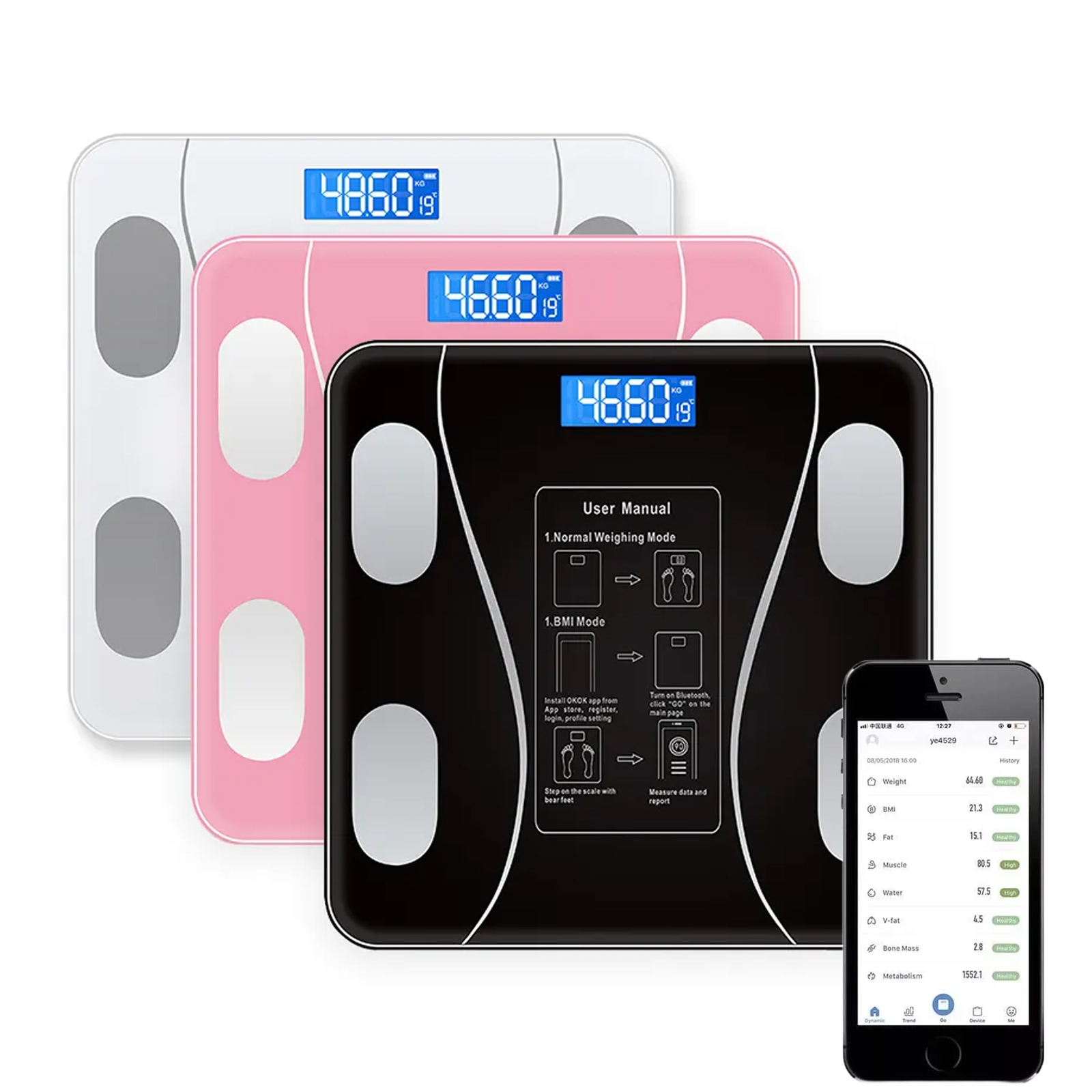 Digital Body Weight Scale, Smart Bluetooth Body Fat BMI Scale, Bathroom  Weighing Scale Tracks 13 Key Fitness Compositions, 400 lbs,Black 