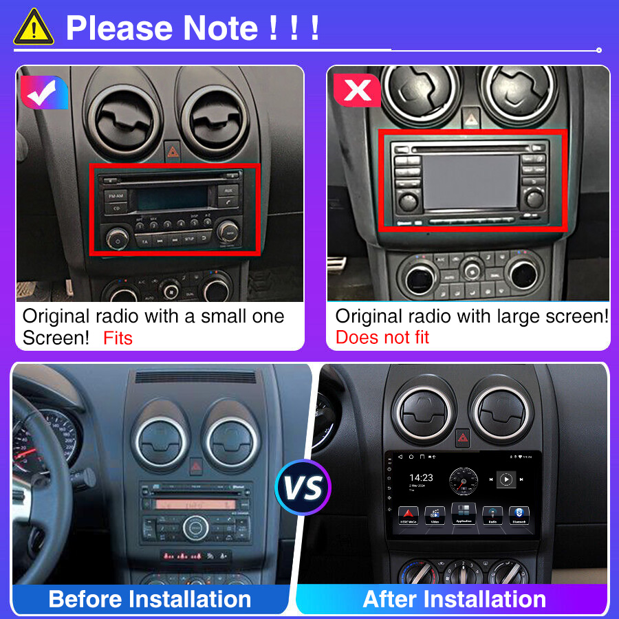 Autoradio Android 13 2 DIN 9" Pour Nissan Qashqai J10 (2006-2013) - GPS, CarPlay, Wi-Fi - Neuf