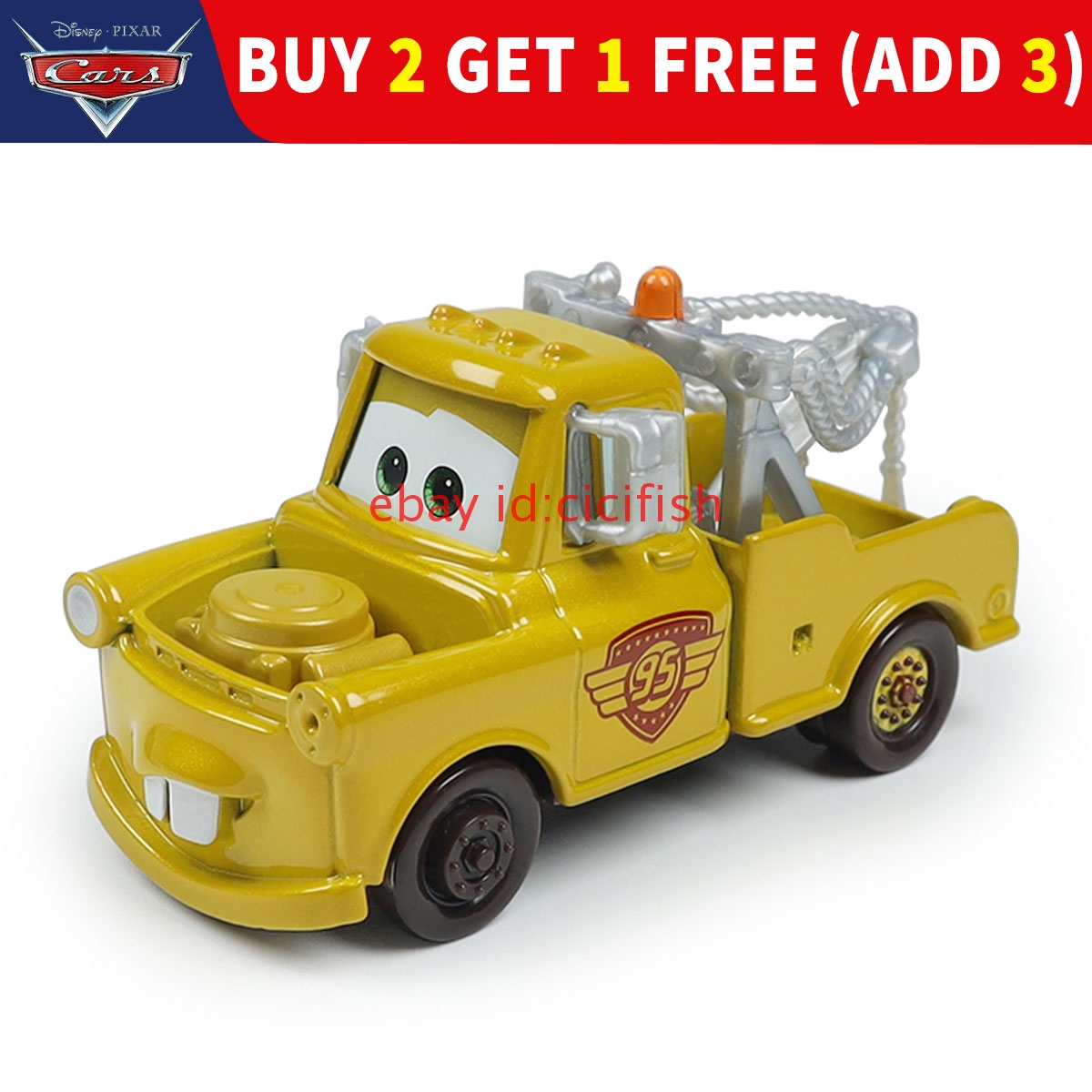 Mattel Disney Pixar Cars Toon Golden Tow Mater Diecast Car Alloy