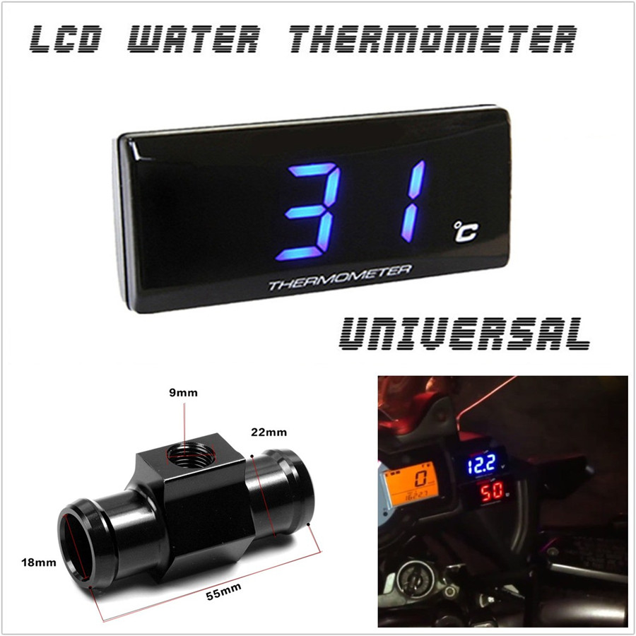 Motorcycle Blue LCD Digital Water Temp Temperature Meter with 22mm Sensor Plug