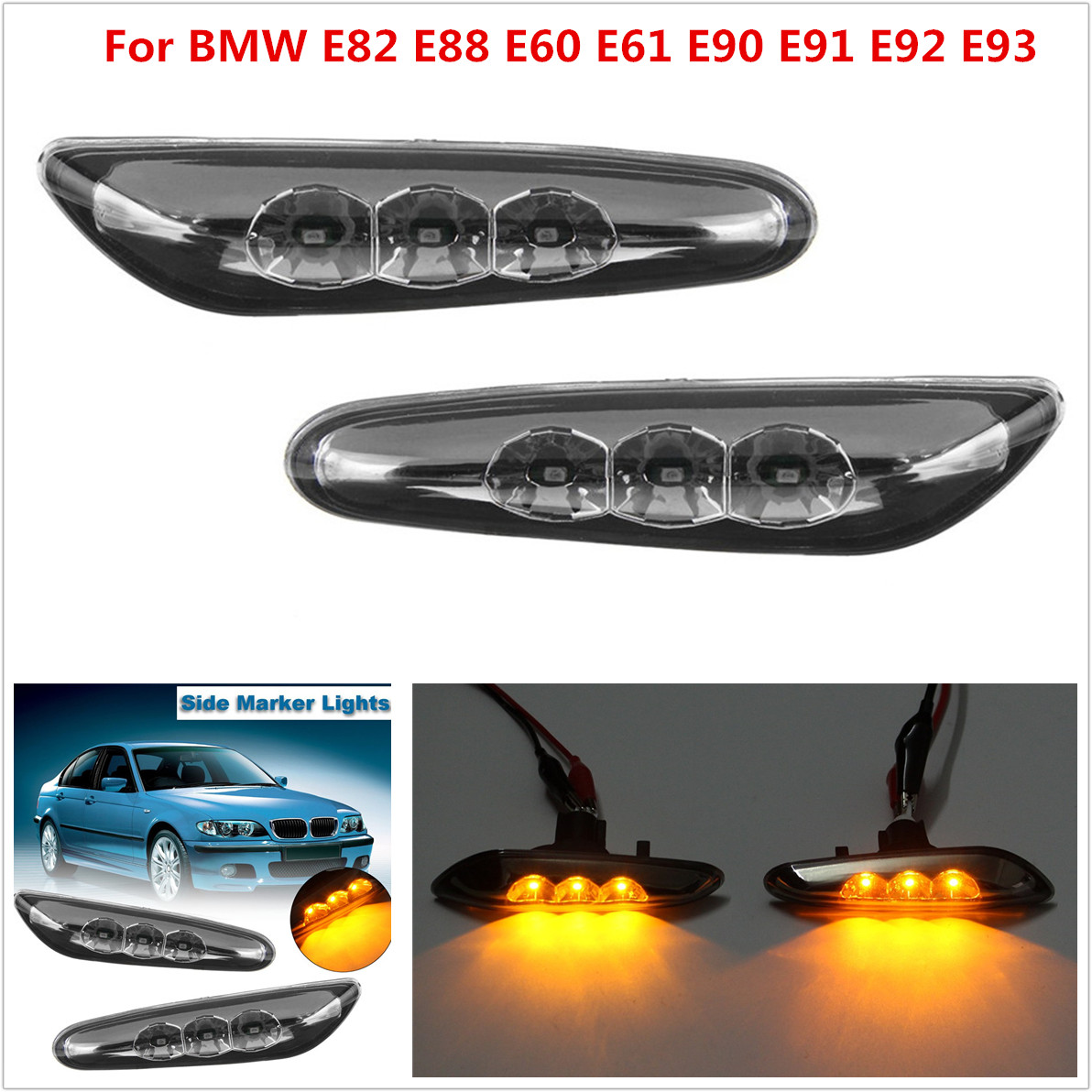 Side Marker LED Lights Turn Signal Lamps for BMW E82 E88 E60 E61 E90 E91 E92 E93
