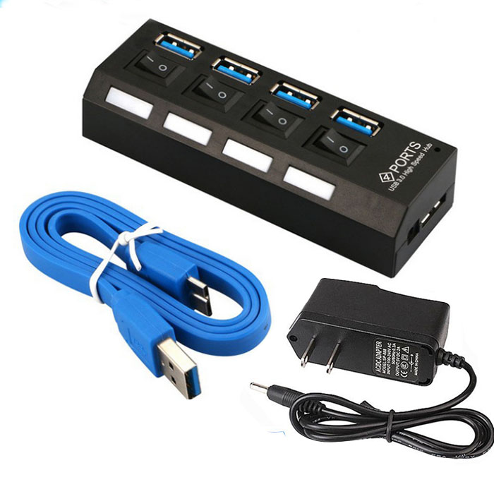 4 Port USB 3.0 Hub Splitter Cable With On//Off Switches Superspeed for PC Laptop