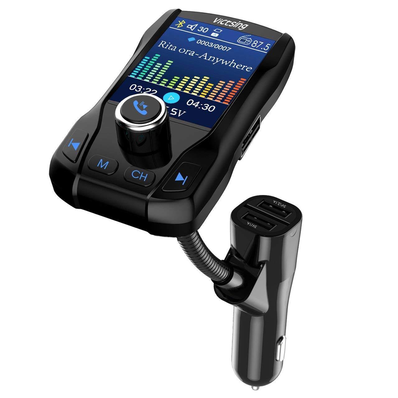 VicTsing 1.8"Color Screen Car Kit Bluetooth FM Transmitter MP3 Player 3