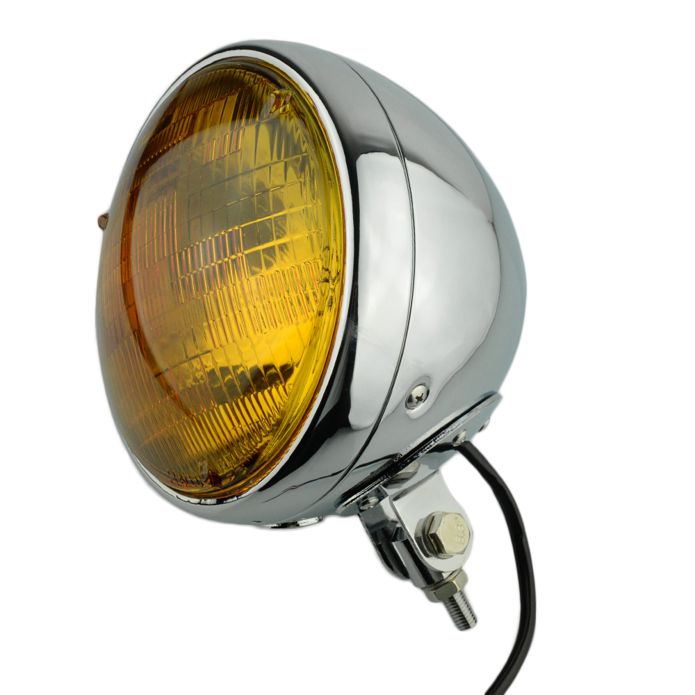 7" Custom Motorcycle Headlight Assembly Bullet Chrome Yellow Bottom Mount eBay