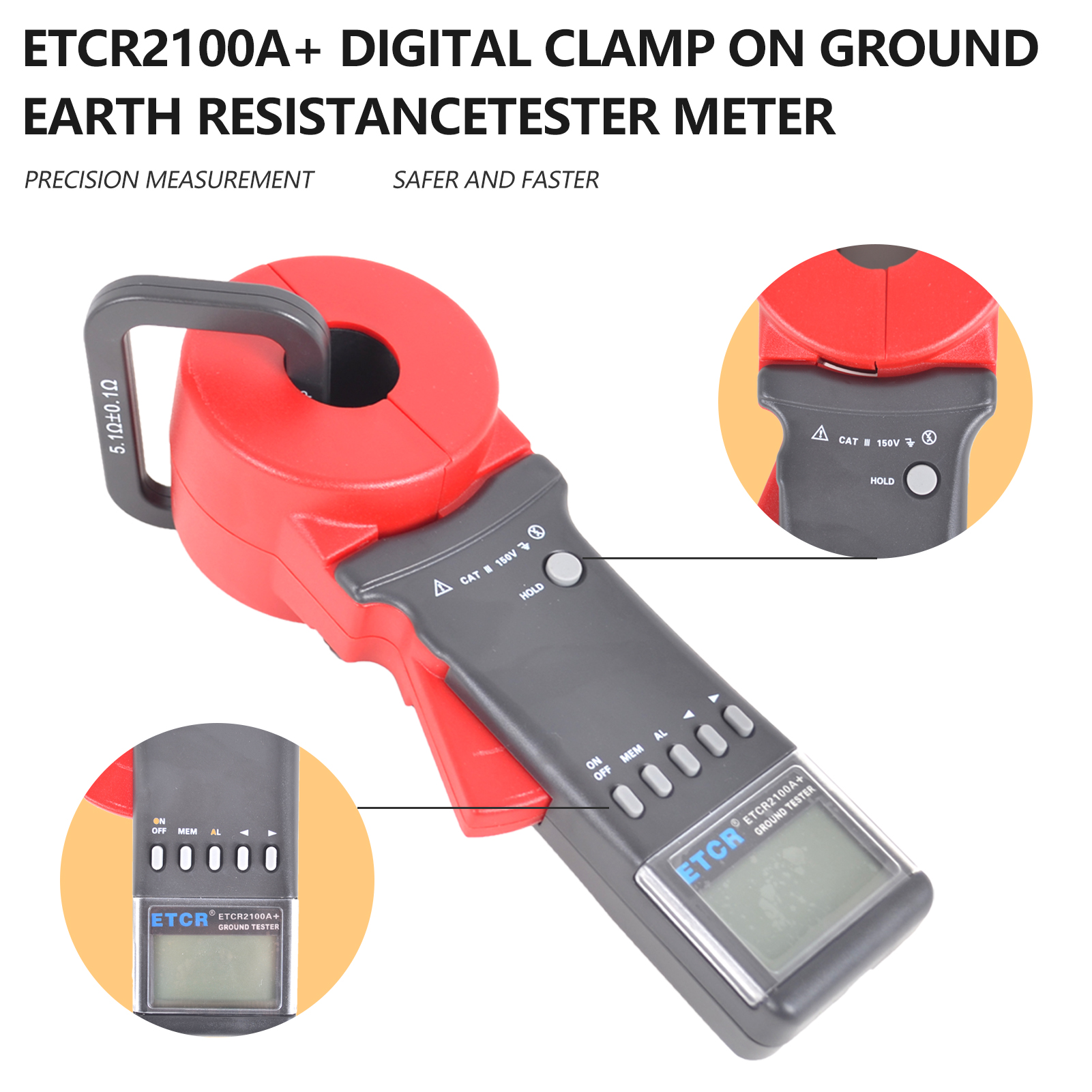 ETCR2100A+ Digital Clamp On Ground Earth Resistance Tester Meter 0.01 ...