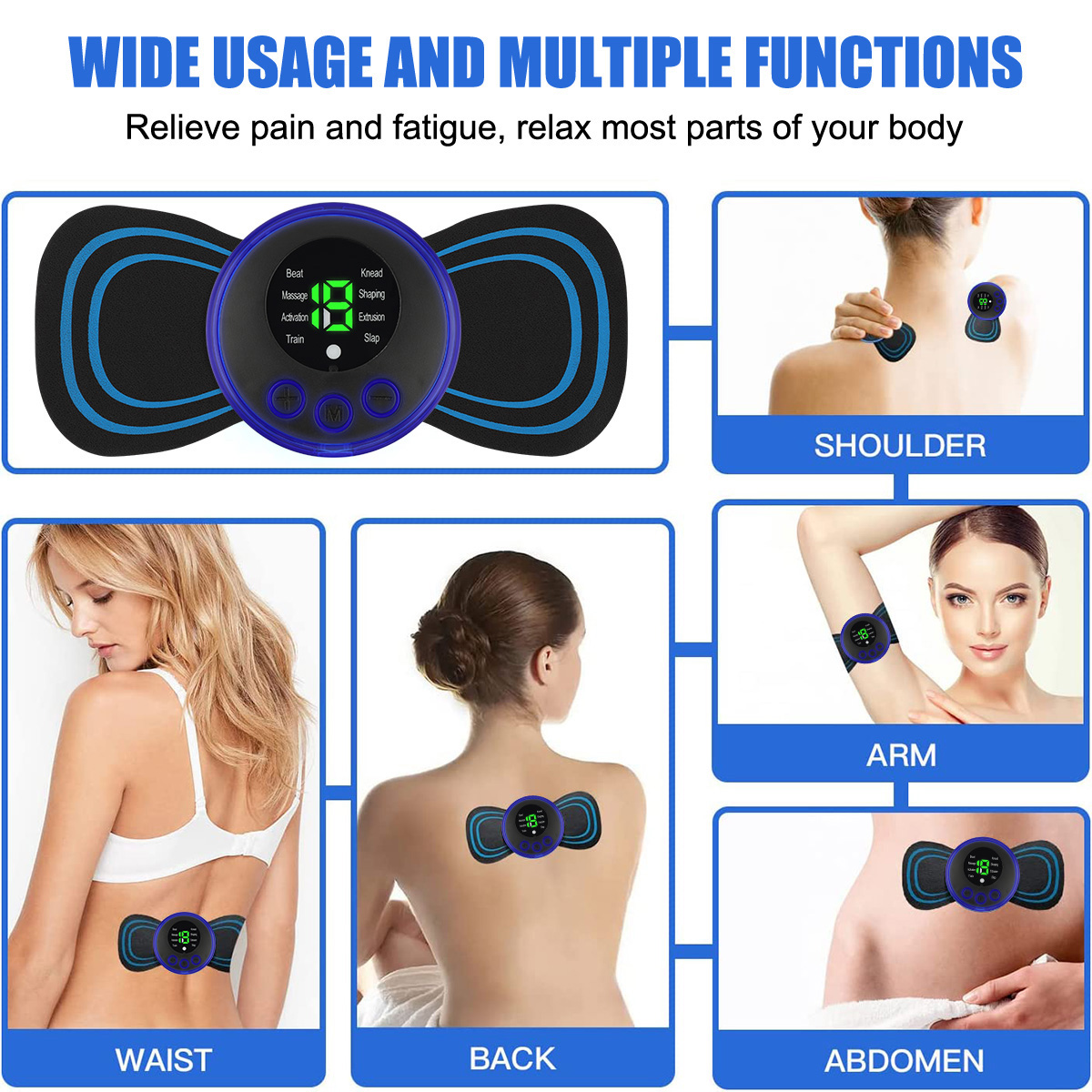 Portable EMS Mini Massager Back Full Body Muscle Stimulator Pain