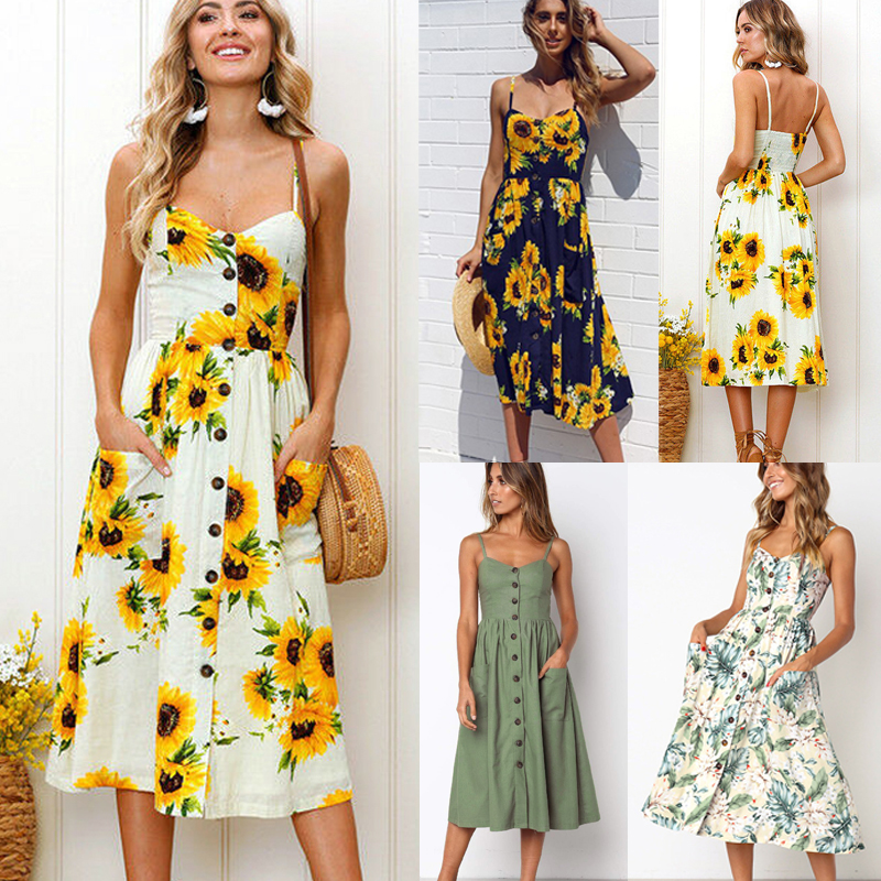Womens Ladies Summer Floral Dress Sprappy Dresses