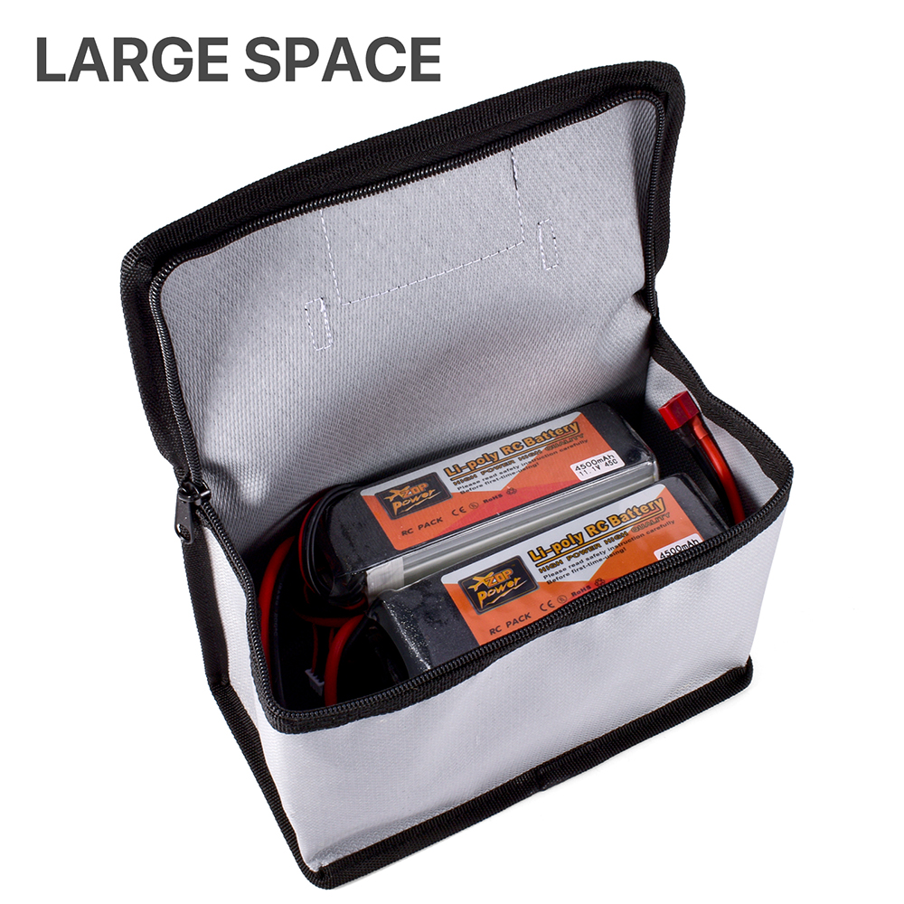 HRB Sac LiPo Ignifuge – Double Fermeture Éclair – Résistant 1000°C – Grand Format S/L – Pour Charger Et Ranger Vos Batteries RC