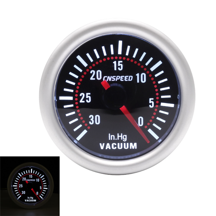 Waterproof 2/'/' 52mm 12V Car LED Digital Vacuum Gauge 30-0 IN.HG Meter Smoke Lens