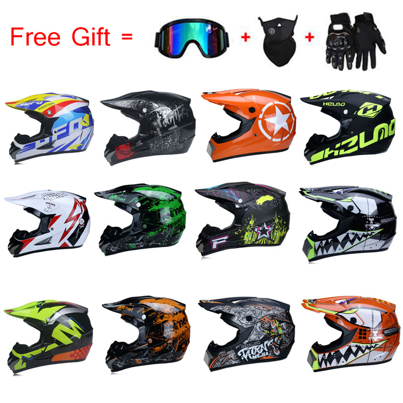 Moto Dirt Bike Helmet Off-road Bike Motocross Racing Motorcycle Helmet 3PC Gift
