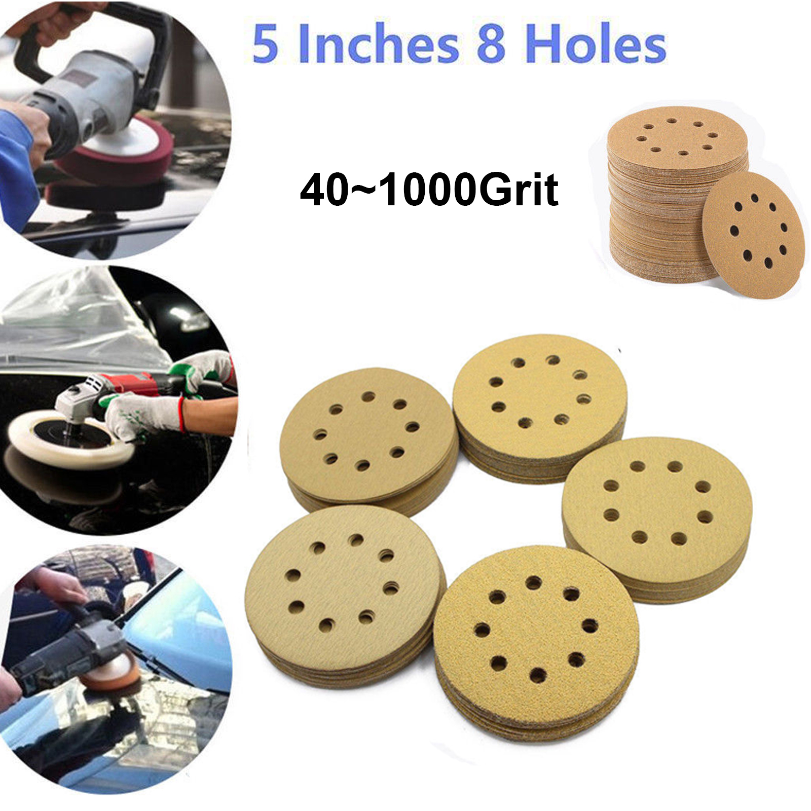 10pcs 125mm Sanding Discs Sheets Hook Loop Orbit Sander Sandpaper 40~2000 Grit