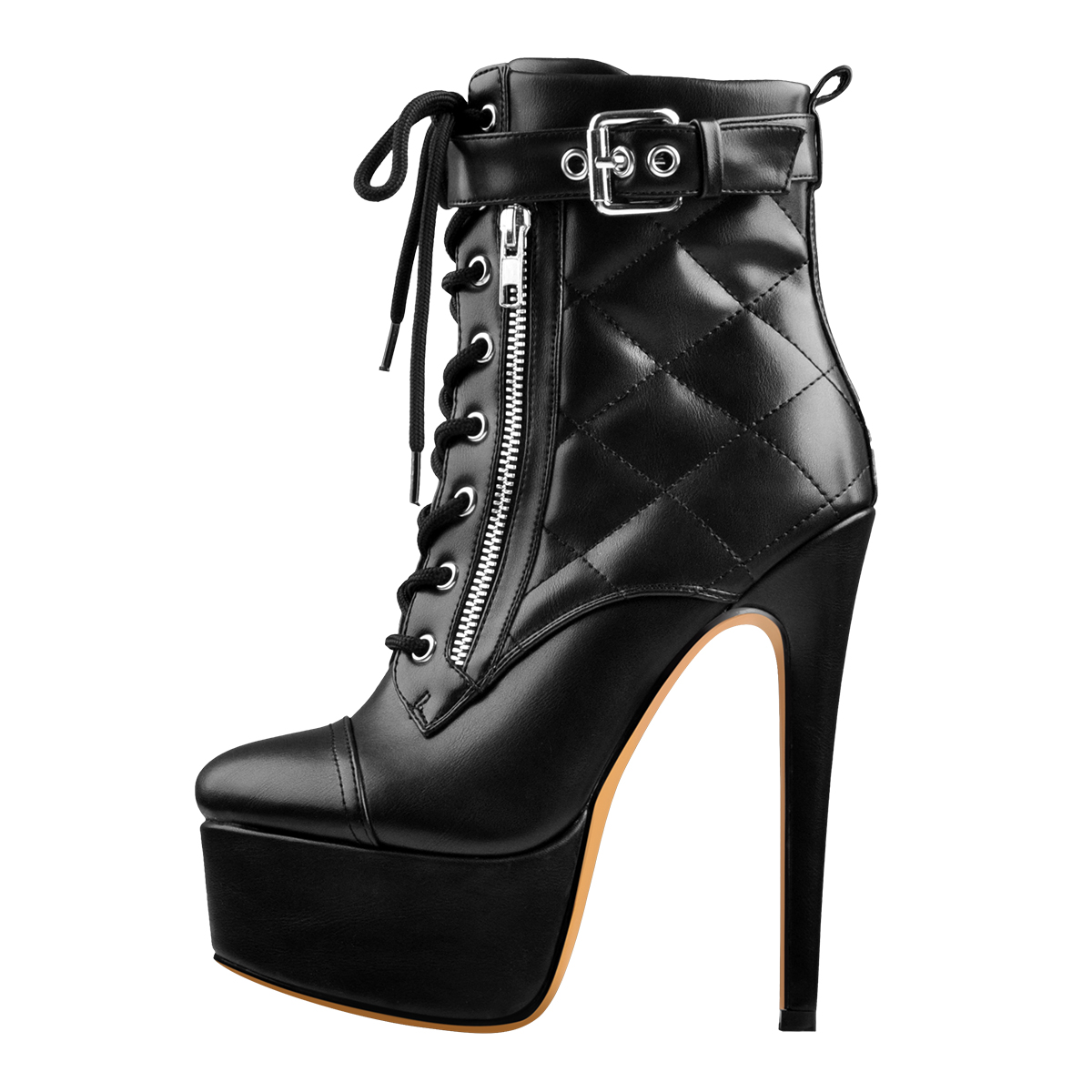 Onlymaker Women Platform Lace Up Stiletto Buckle Belt Bootie Zipper Winter Black Ebay 8511