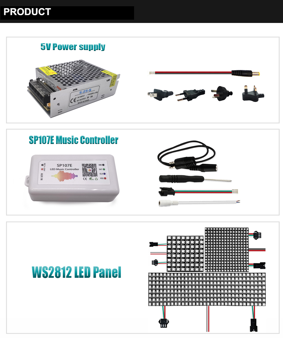 WS2812B Addressable RGB LED Panel 8x8 16x16 Pixels With