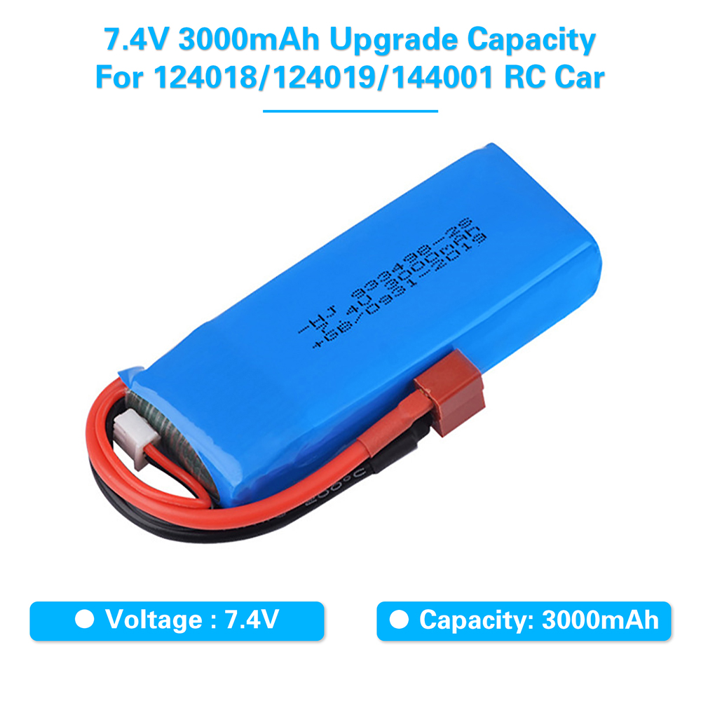 Batteria LiPo 3800mAh 7,4V 2S Con Spina T Per WLtoys 144001, 124017 - 1 Pezzo