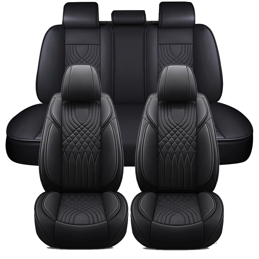 LAONNVIR Car 5-Seat Covers Front & Rear Full Set For Ford Bronco Sport 2021 2023 Car Seat Covers Pu Leather Cushion Pad Black