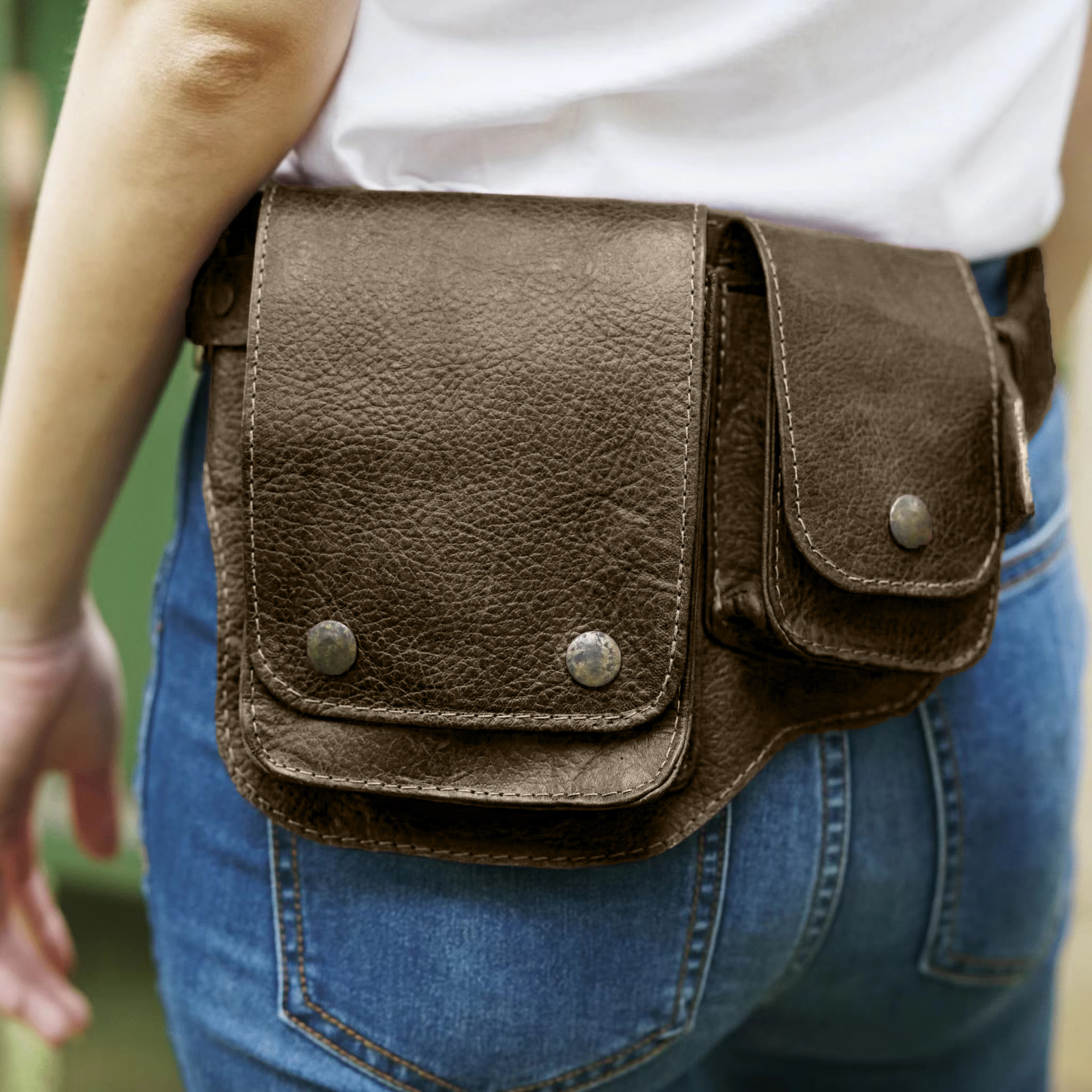 Adjustable Leather Utility Belt Pocket Women Vintage Hip Bag Waist