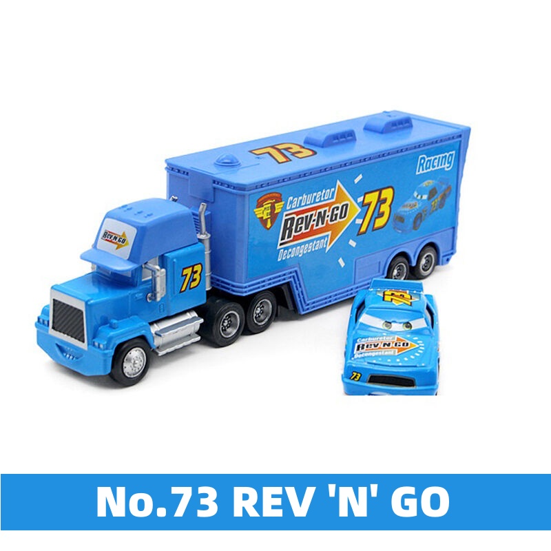 Set of 2 Disney Pixar Car No.73 REV 'N' GO Hauler Truck Alloy