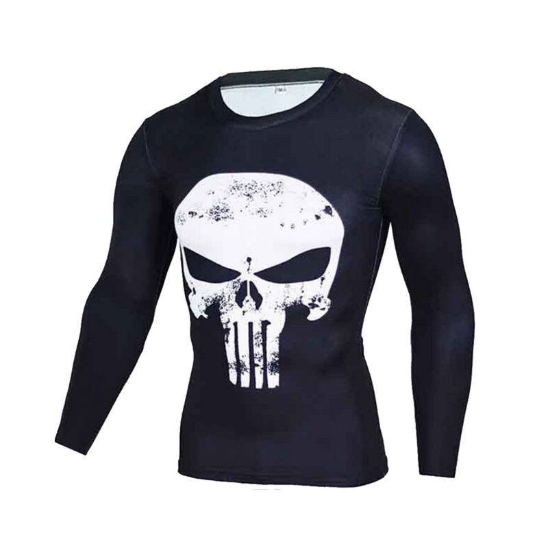 Compression T Shirts Men Skull Punisher Fitness Tops Sport Bike Cycling Jersey