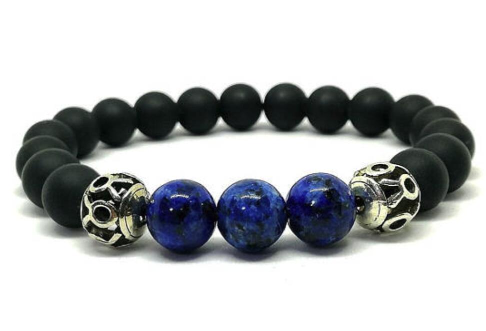 MONK obsidian beads Tibet silver carving bracelet Lucky yoga Gemstone Chakas