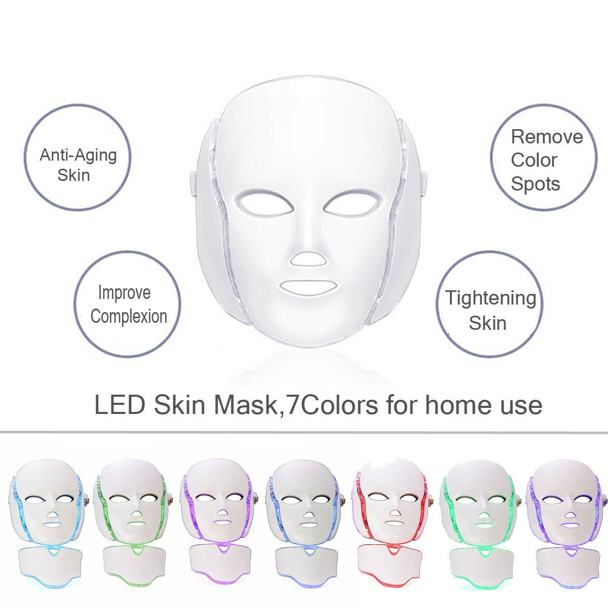 LED Light Photon Face Neck Mask Rejuvenation Skin Therapy Wrinkles 7 ...