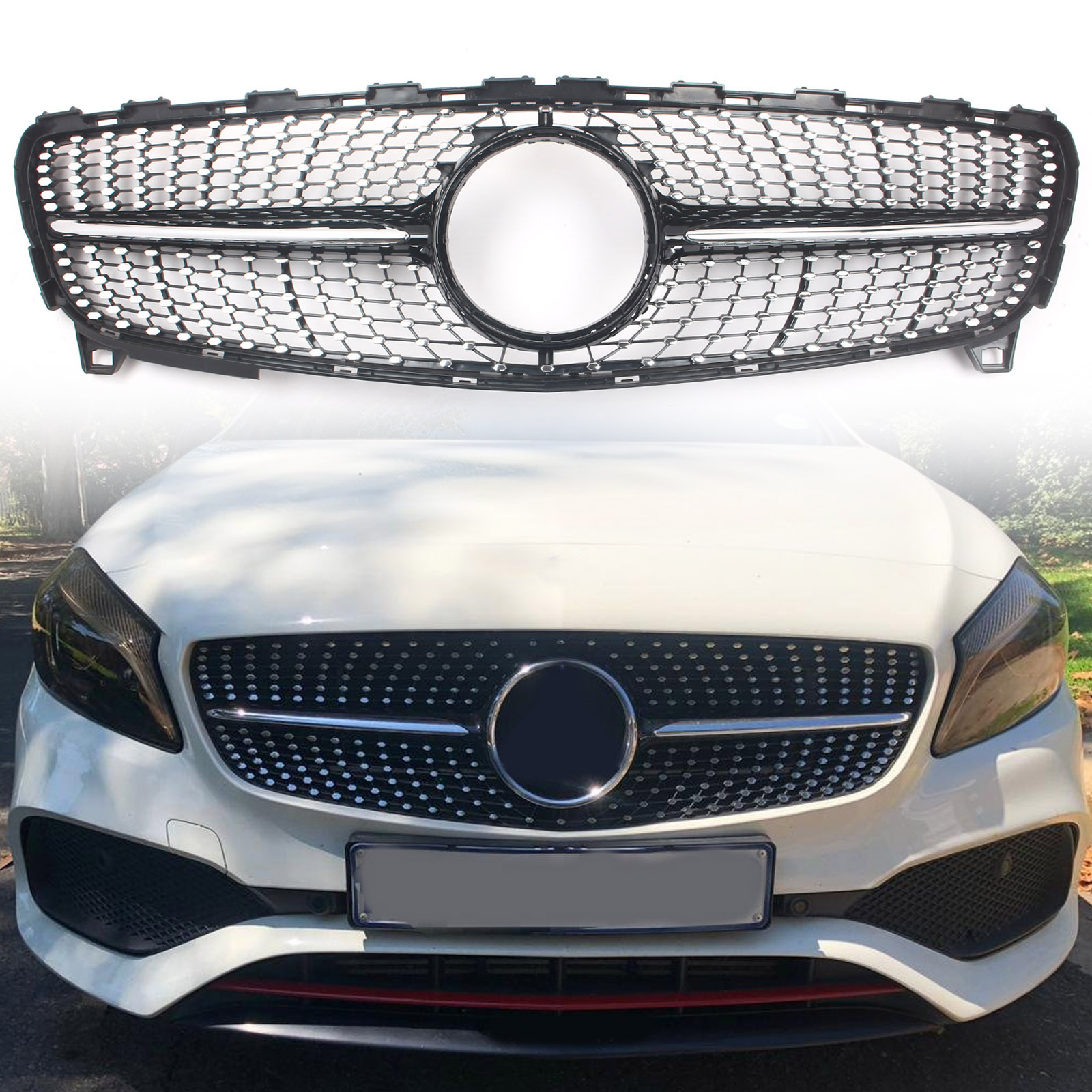 Honeycomb Chrome Grill Grille For 2016-2018 Mercedes Benz A-Class