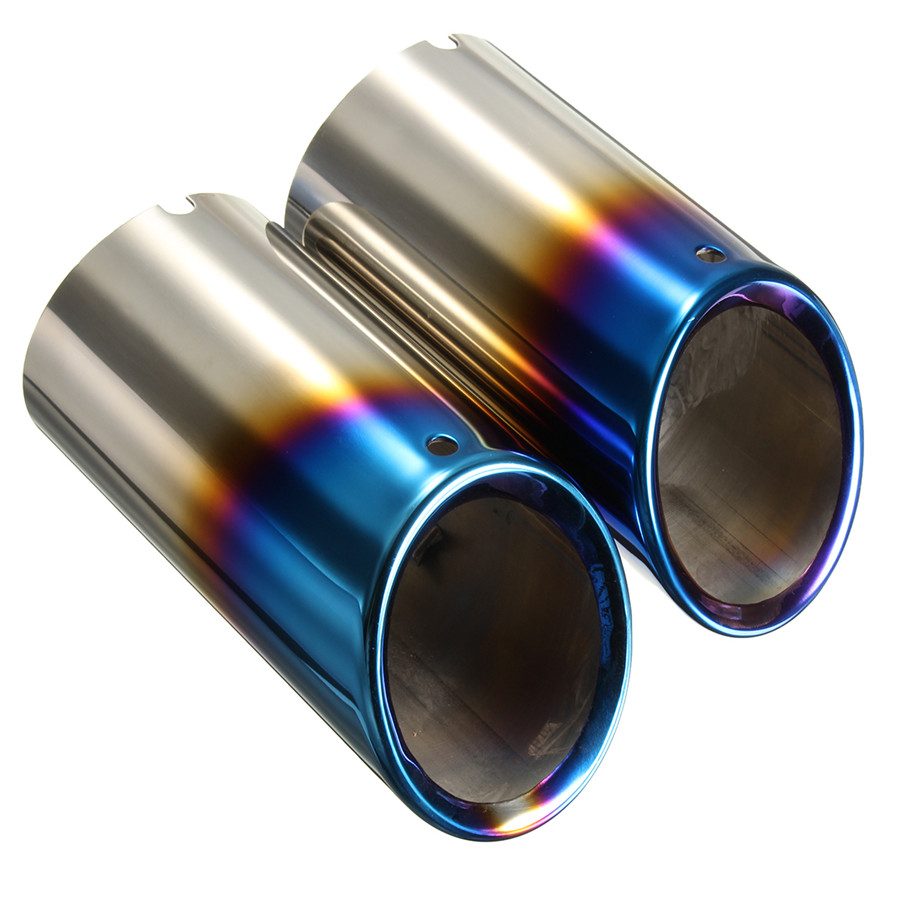 2x Blue Polished Stainless Car Exhaust Tip Muffler Pipe For BMW E90 E92