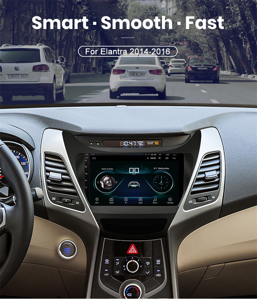 WY-CAR Android 8.1 Car Stereo GPS Navigation para Hyundai Elantra 2016-2018 Pantalla t/áctil de 9 Pulgadas Soporte WiFi 4.0 Bluetooth Control del Volante