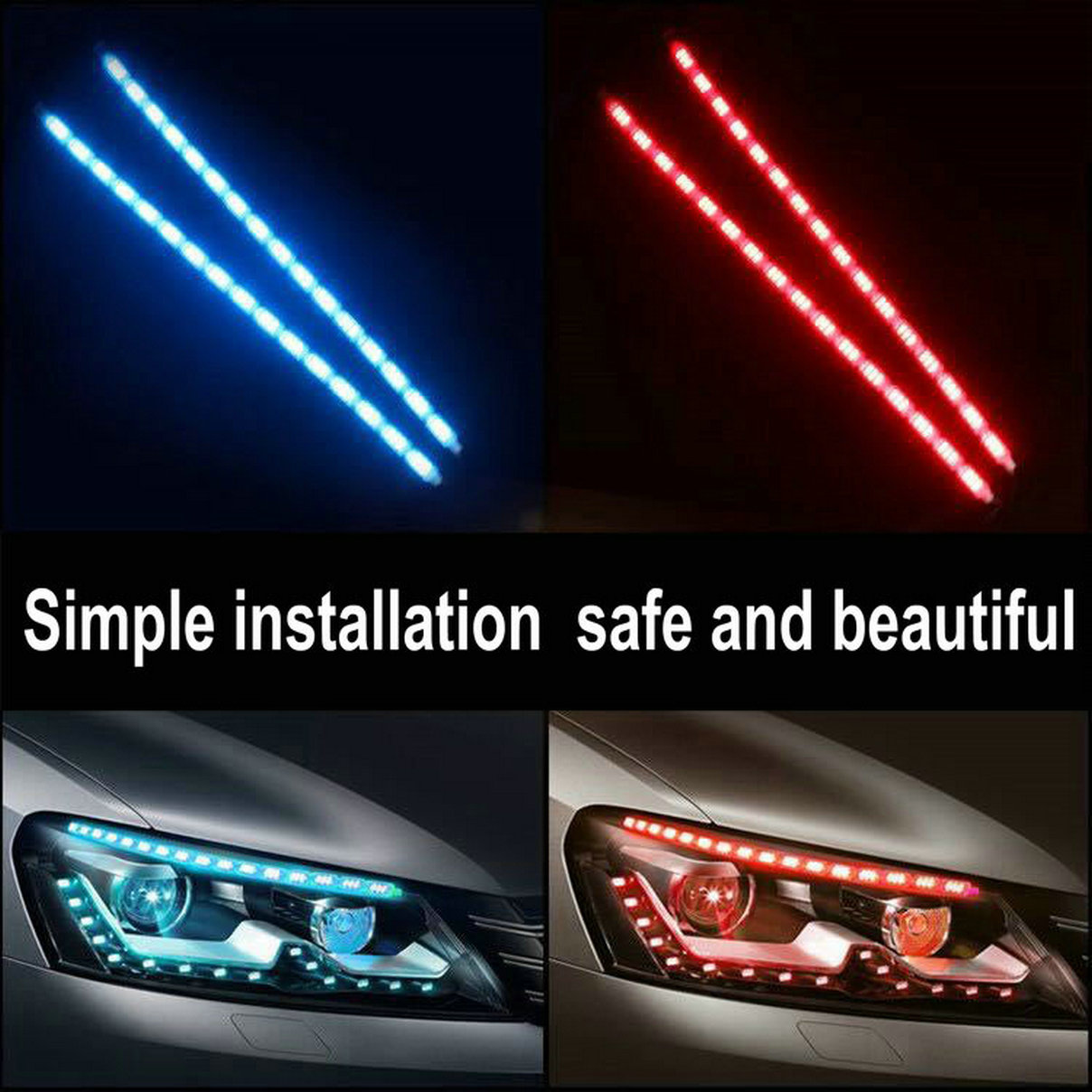 AUTO MT Universal 4PC/SET Car Front Grille Lights RGB Light Lamp Remote APP  Control Grille Decorative LED Light Kit : : Car & Motorbike