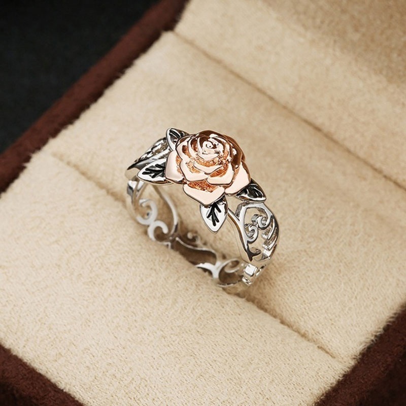 rose gold flower wedding ring