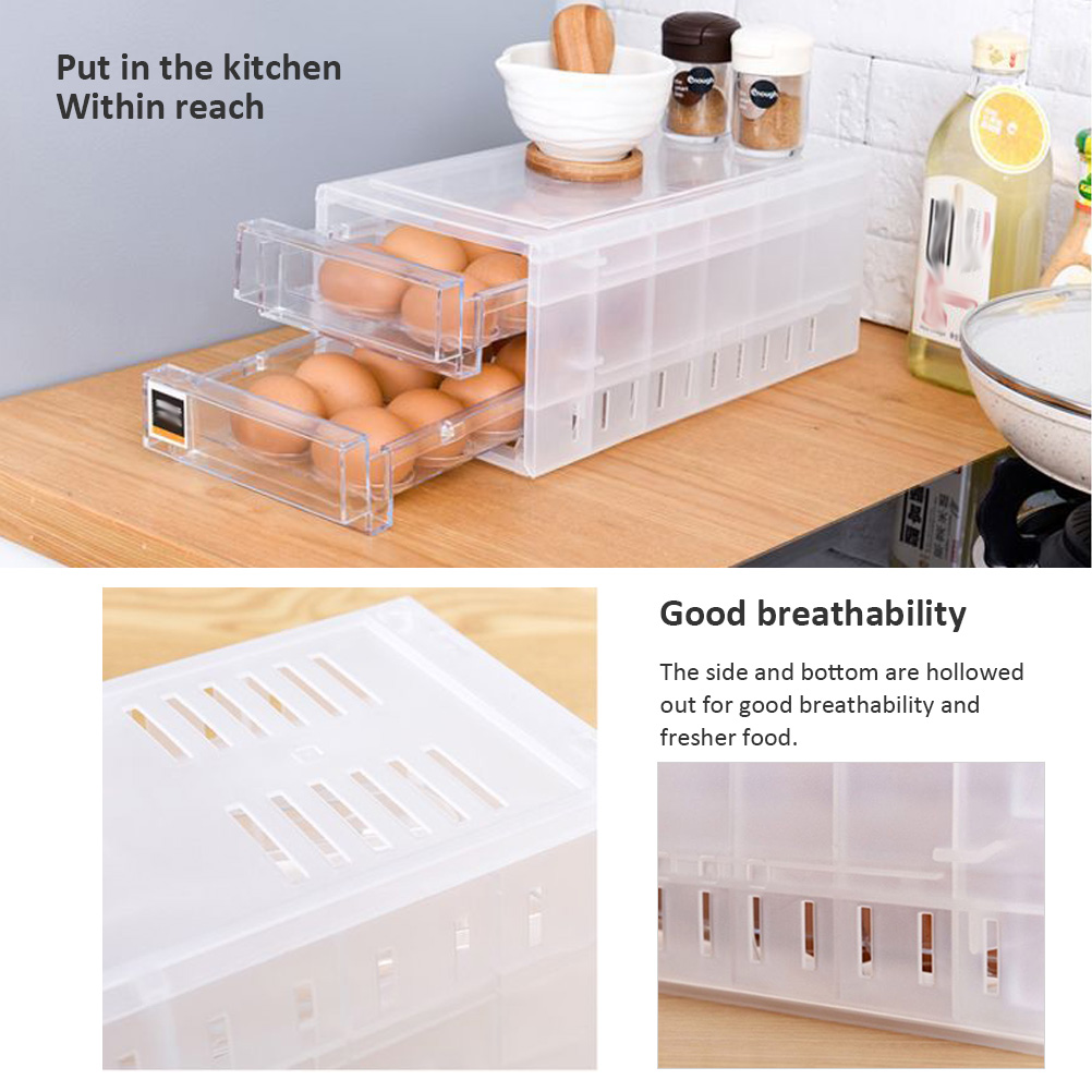 Homespace Double Layer Drawer Type Egg Storage Box 24 Grid Refrigerator Egg Crisper Home Kitchen Egg Tray Transparent White