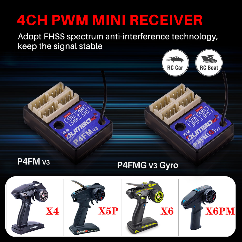 DumboRC P4FM P4FMG 4CH PWM Receiver for DumboRC X6 X6PM X5P X4 RC