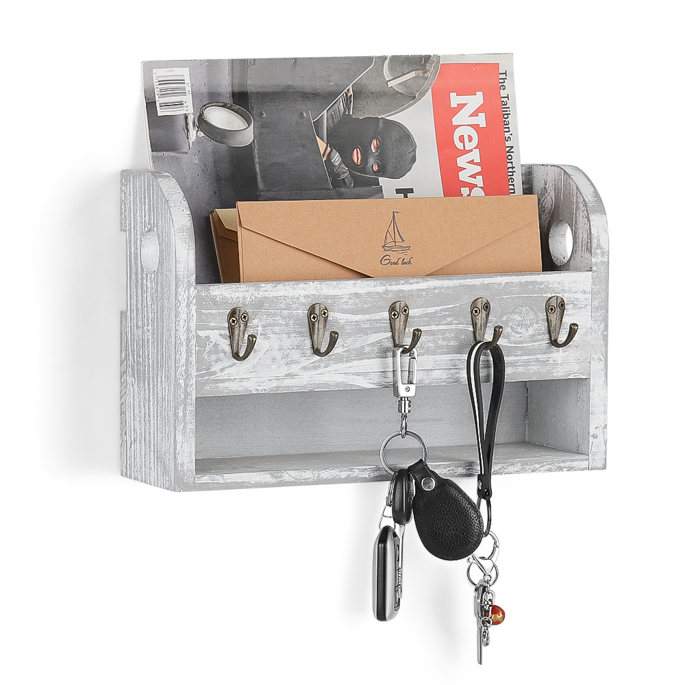 Wall Mount Mail And Key Rack Holder Entryway Letter Organizer Hook Storage Decor