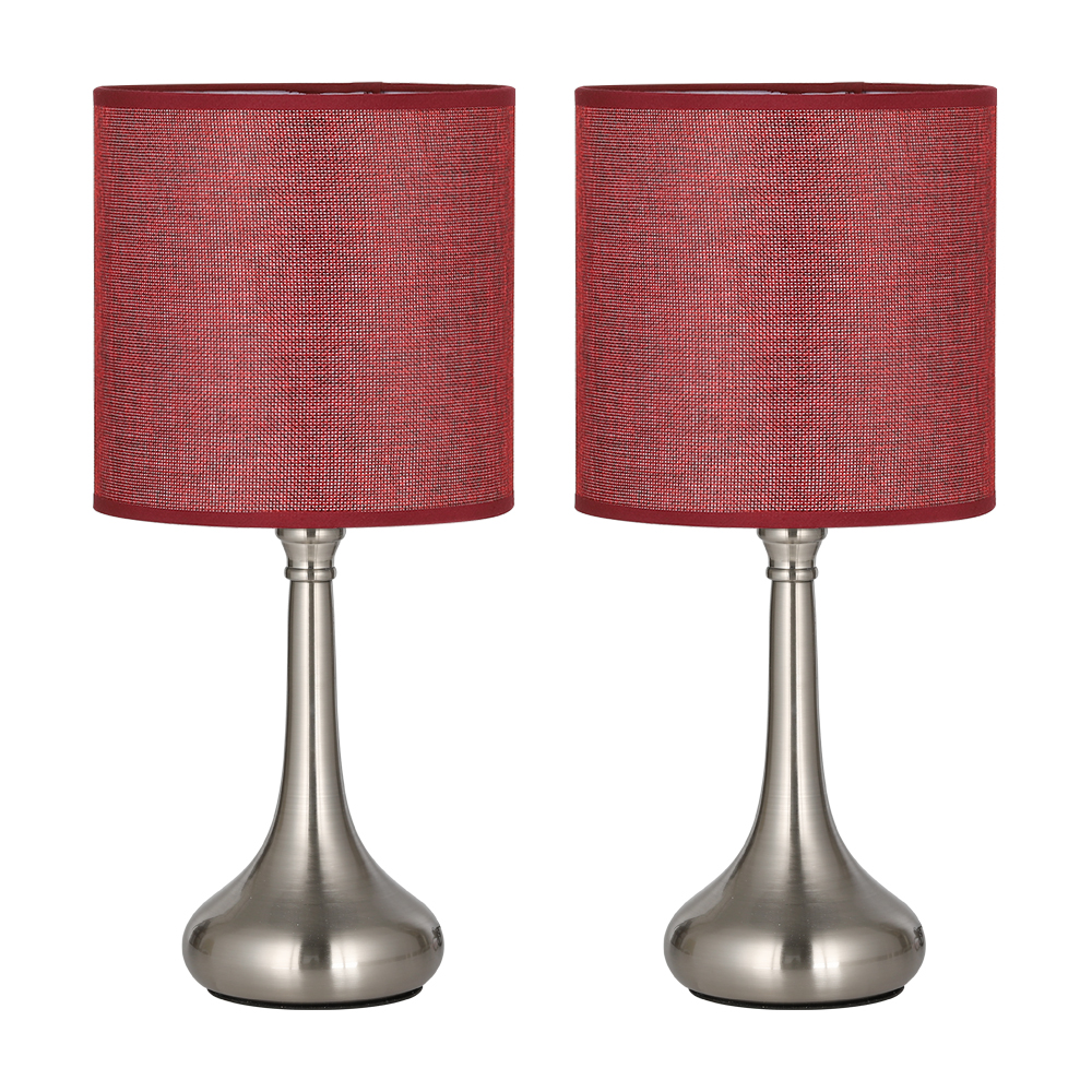 Details About Set Of 2 Modern Bedside Lamps Wine Red Lampeshade Suits Bedroom Dormitory