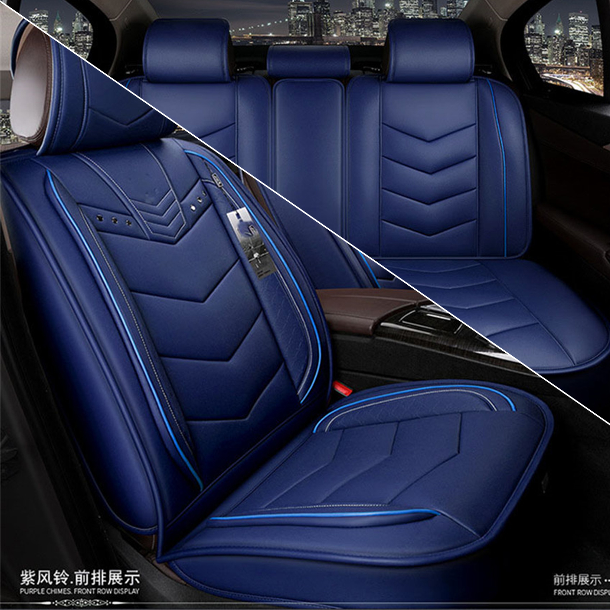 Details About Blue Leather 5 Seat Full Surrounded Seat Cushion Cover Protection For Car Suv
