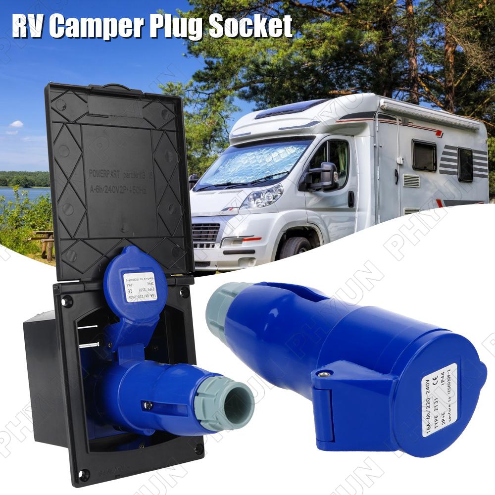 RV Camper 220V-240V 16A External Flush Hook Up Waterproof Power Outlet