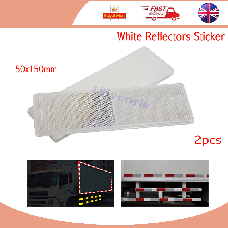 2PCS Self-Adhesive White Oblong Trailer Caravan Rear Reflectors 50x150mm uk 