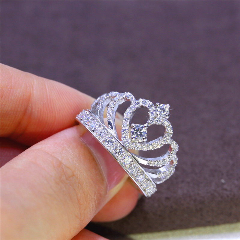 Romantic Princess Crown Heart Bridal Wedding Ring Silver Jewelry