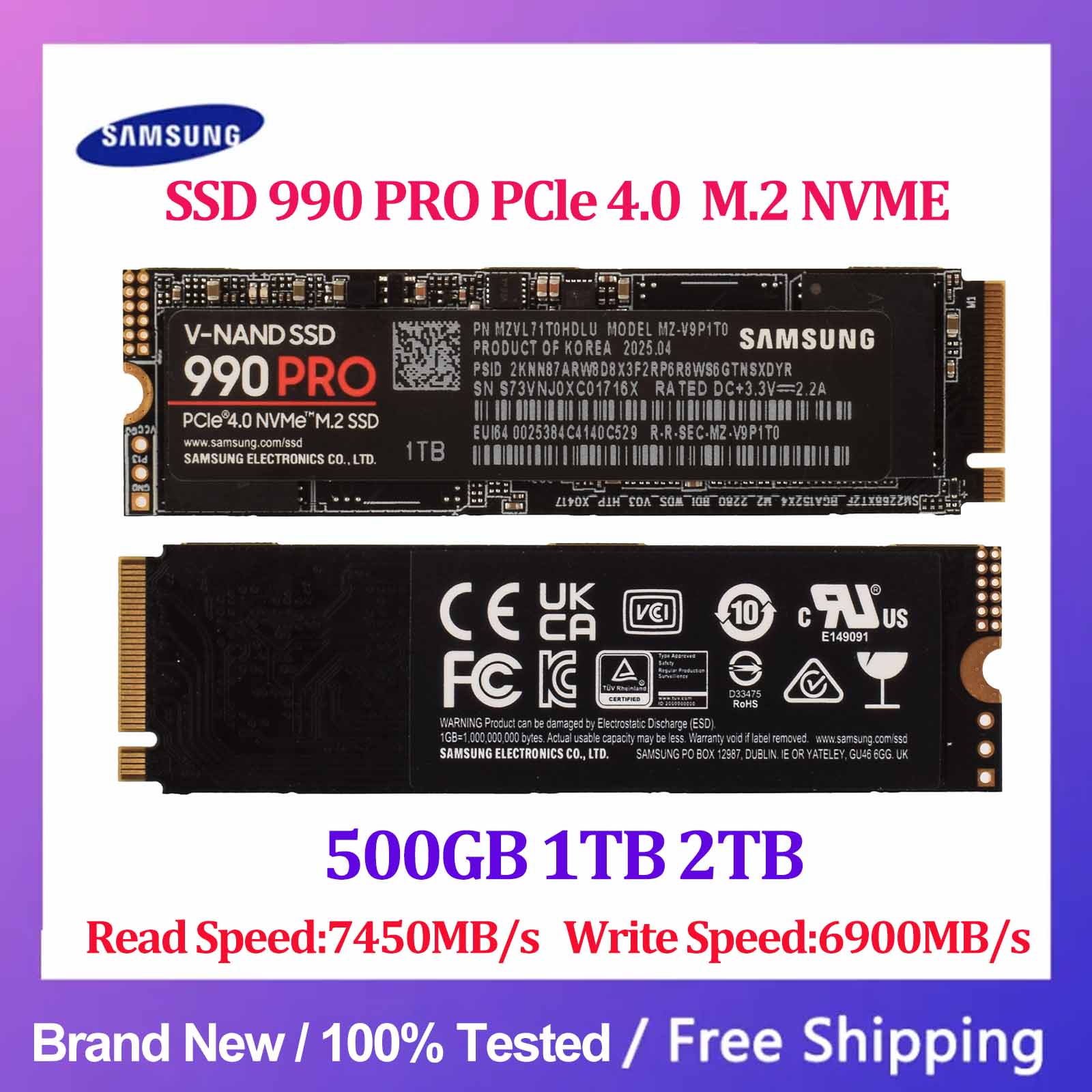 SAMSUNG SSD 990 PRO 500GB 1TB 2TB PCIe 4.0 NVMe M.2 Solid State