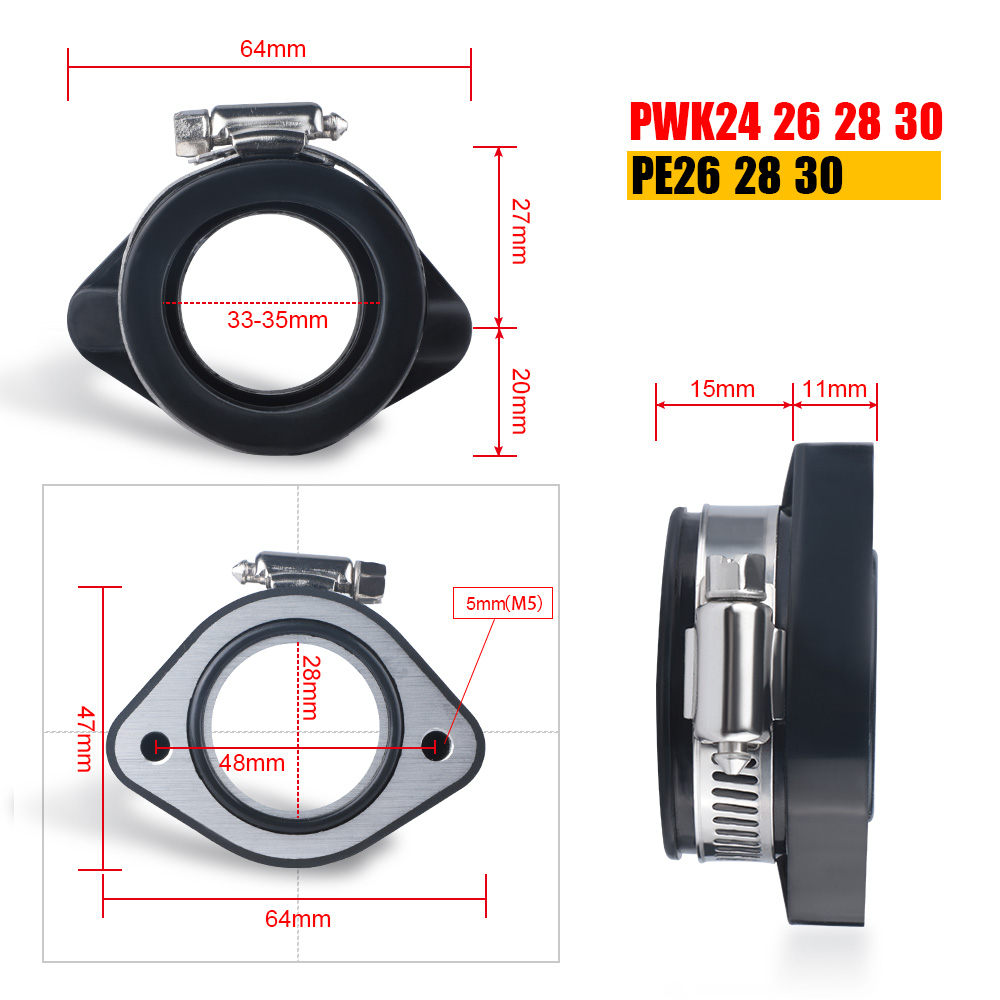For PE 26/28/30mm PWK 24/26/28mm 48mm Flange Intake Adapter Carb - Foto 7