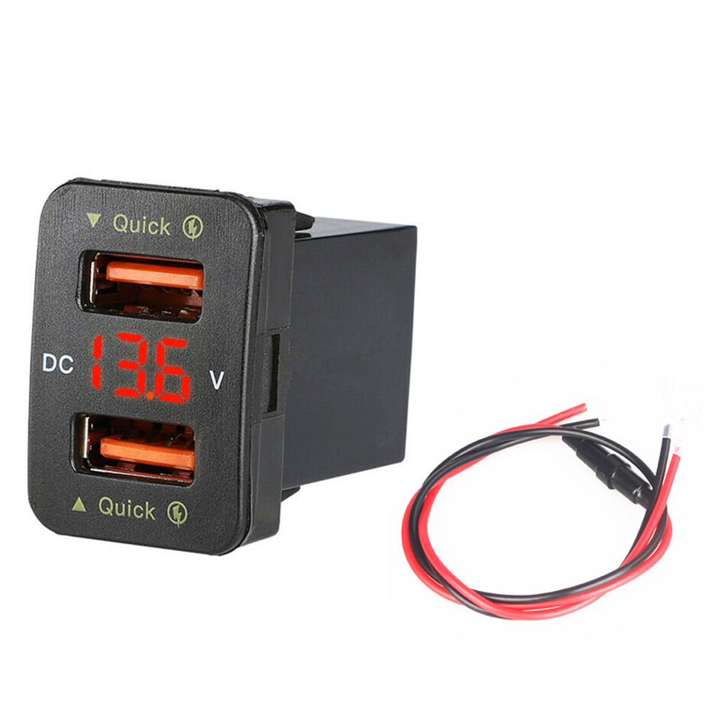 12V Dual Port USB 36W QC3.0 Car Quick Charge Socket Charger Voltmete For  Toyota