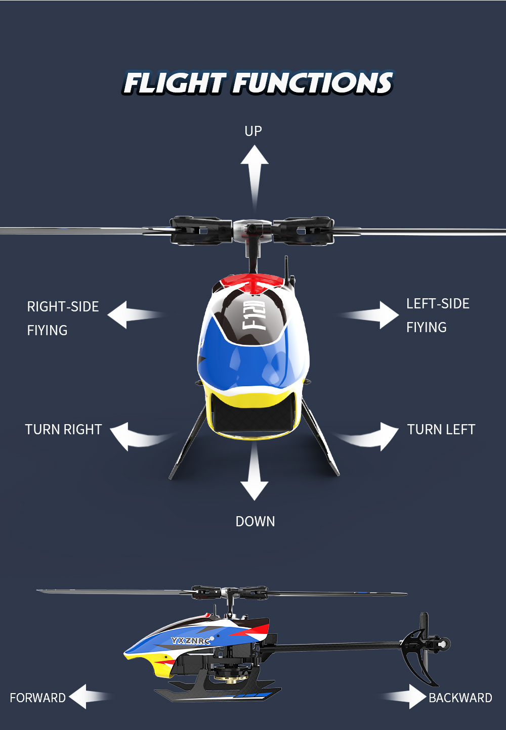 YXZNRC F120 3D 2.4G 6CH 6-Axis Gyro Direct Drive Flybarless