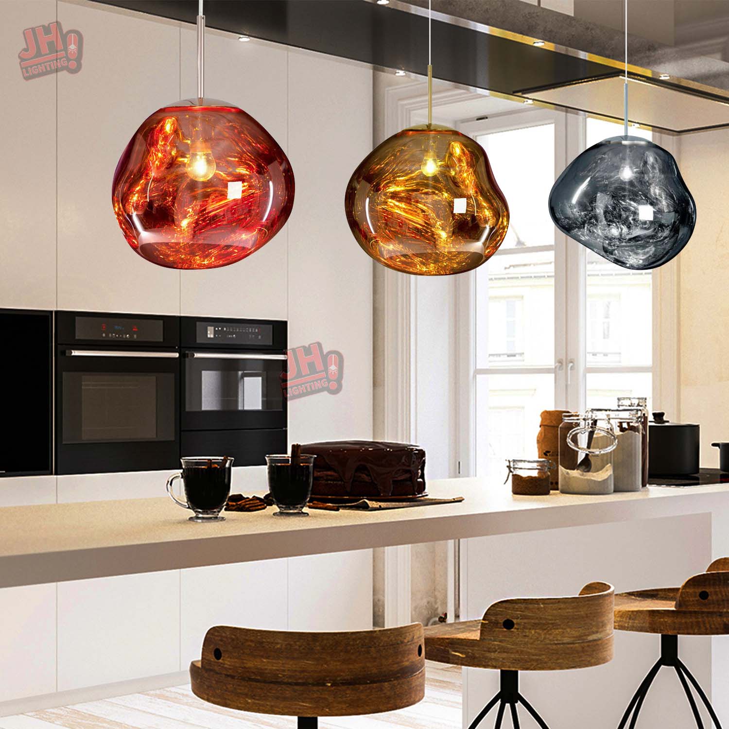 14" Modern Irregular Melt Glass Ball Mirror Pendant Ceiling Light