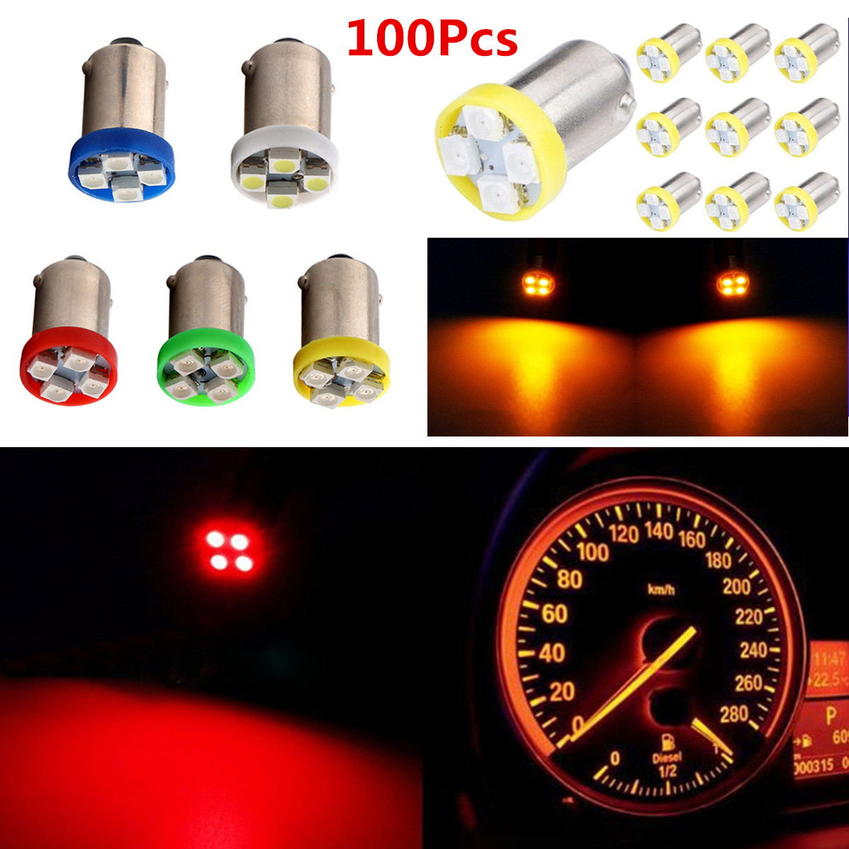 100pc BA9S T4W 1210-4SMD LED Light for Car Dome Map Light Turn Signal ...