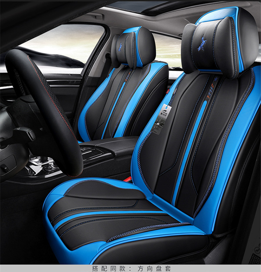 6d Comfortable Pu Leather Black Blue 5 Seat Car Seat Cover Seat