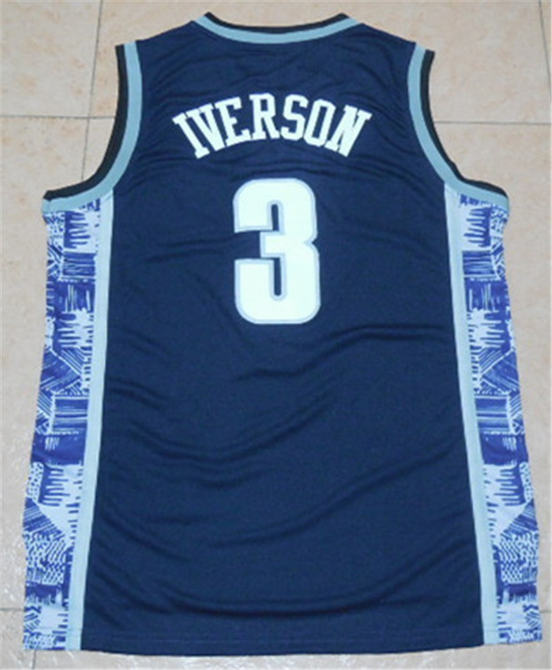 Allen Iverson Hoyas Jersey 3 College Throwback Blue Retro