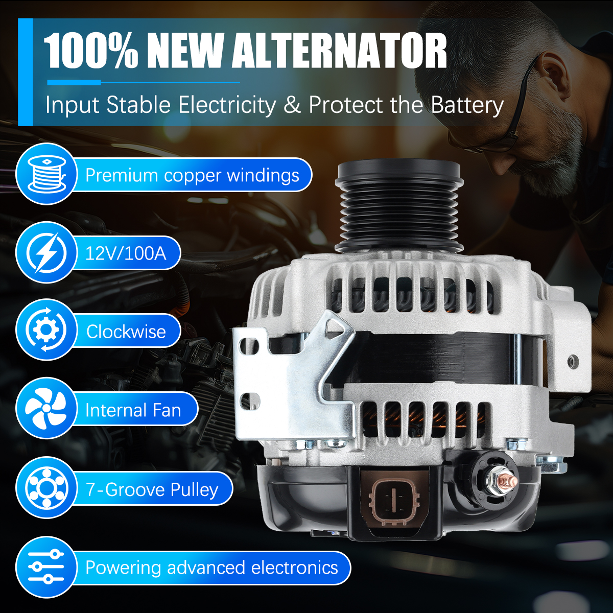 thumbnail image 2 of Drop-In Ready Alternator For Toyota RAV4 2.4L 06-08 – 100A, 12V, Clockwise Rotation, Pulley Included 2 of 2