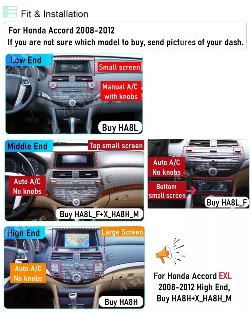 8 Core 4+64GB Android 14 CarPlay For 2008-2012 Honda Accord Car